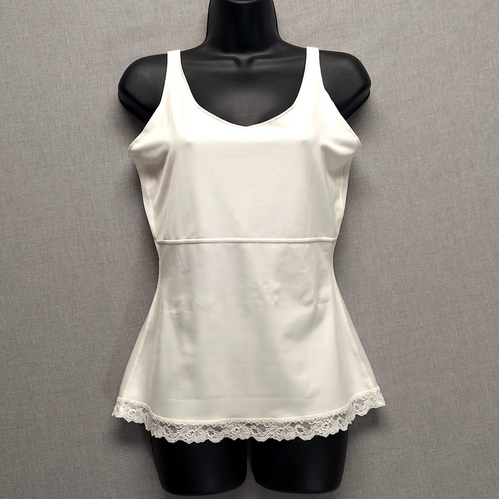 Spanx Tank Top Women L Shaping Stretch Scoop Neck Lace Trim Minimalist